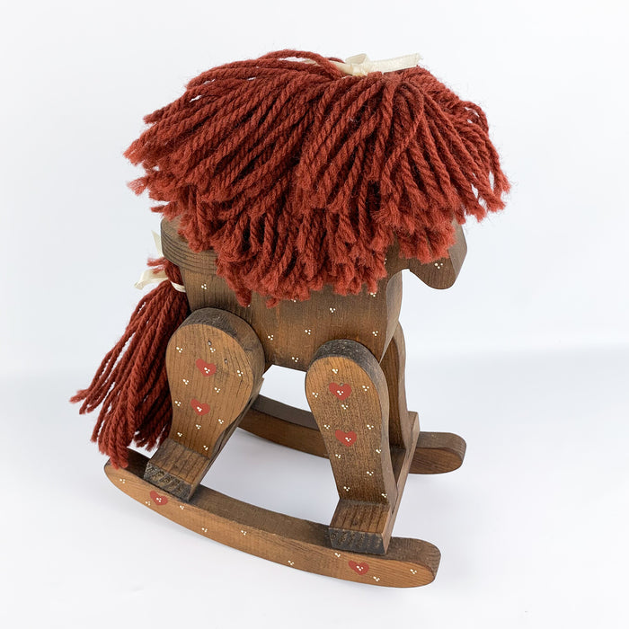 Small Wood Rocking Horse w/ Yarn Mane & Tail Decorative Folk Art