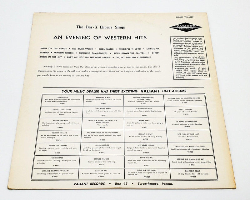 The Bar X Chorus Home On The Range Western Hits Compilation 33 LP Record Valiant 2
