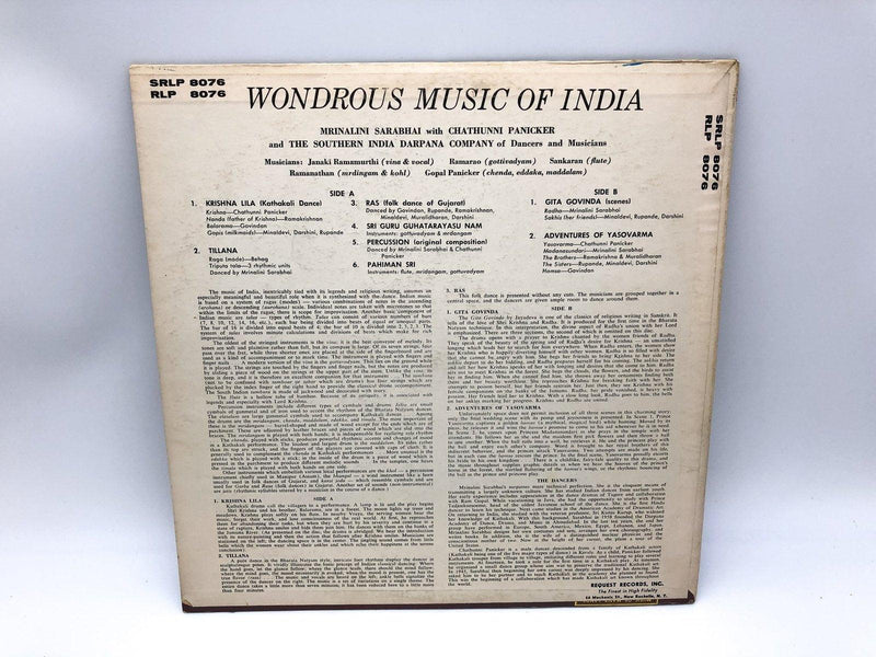Mrinalini Sarabhai Wondrous Music of India Record 33 RPM LP SRLP 8076 Request 2