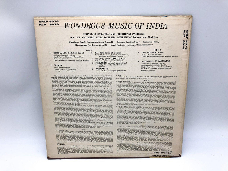 Mrinalini Sarabhai Wondrous Music of India Record 33 RPM LP SRLP 8076 Request 2