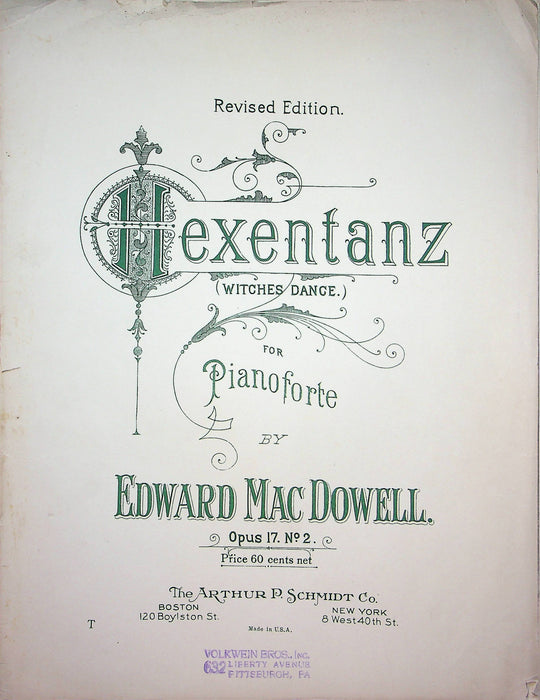 Hexentanz Witches Dance Vintage Sheet Music Edward Mac Dowell 1918 Schmidt 1