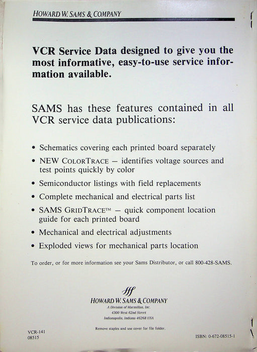 Sams VCR-141 Technical Service Data JCPenney 686-5060-00 Manual Schematics Parts