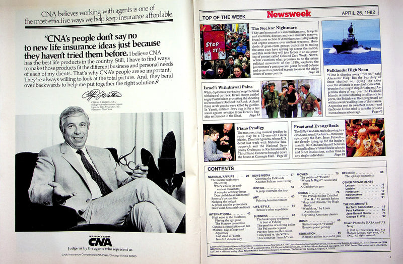 Newsweek Magazine April 26 1982 Nuclear Arms Protest Ground Zero Week Falklands