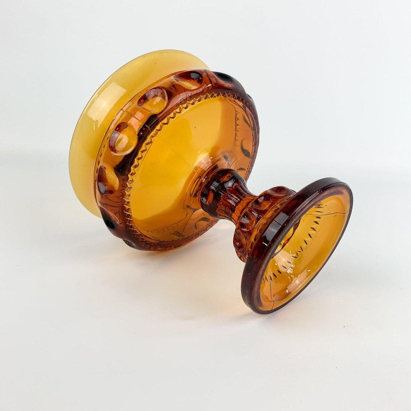 Indiana Glass Compote Candy Dish Kings Crown Amber Orange Pedestal 5.25" Tall 5