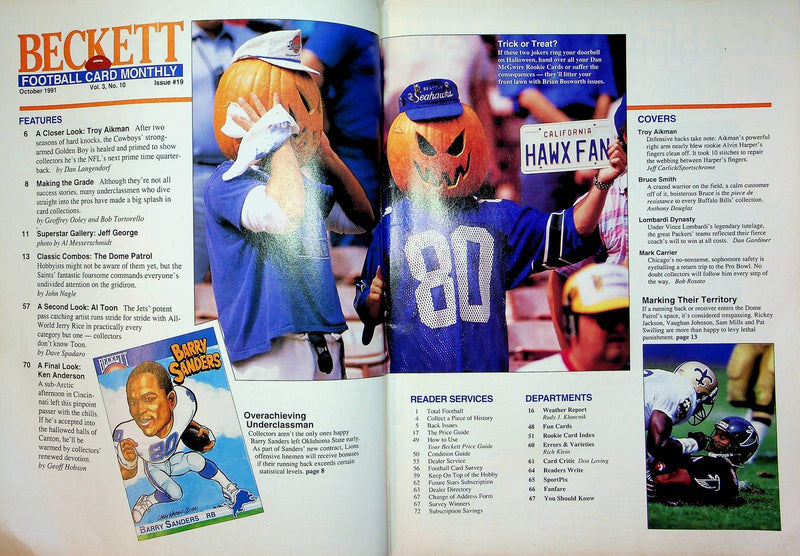 Beckett Football Magazine Oct 1991 # 19 Troy Aikman Dallas Cowboys Quarterback 1 3