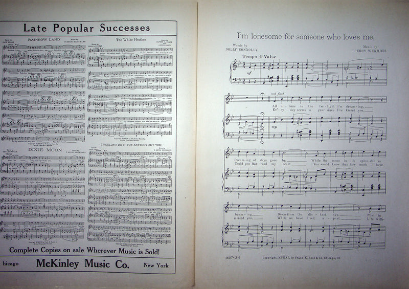 Sheet Music I'm Lonesome For Someone Who Loves Me Percy Wenrich Kate Connolly 3