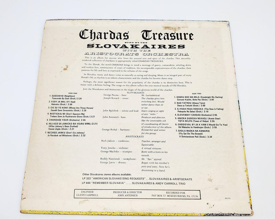 The Slovakaires Chardas Treasure LP Record PAV 555 2