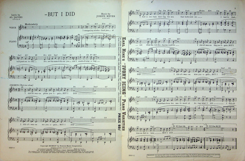 But I Did Sheet Music Joseph Meyer Al Jacobs 1945 WW2 Buy War Bonds Advertising 3