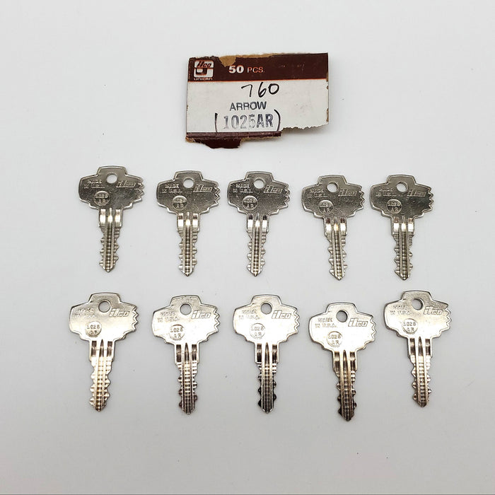 10x Ilco 760 Arrow 1025AR Key Blanks 1025AR Keyway Nickel Silver NOS