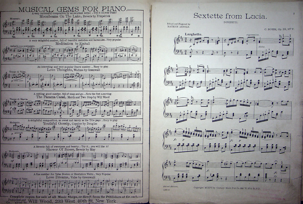 Sheet Music Sextette From Lucia Donizetti C Bohm 1906 Op 114 No V Piano Song 2