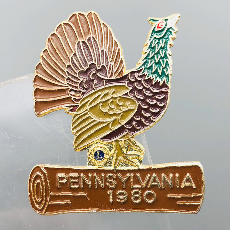 Vintage Lions Club Lapel Pin Pinback Pennsylvania Wild Turkey Peacock Bird Log