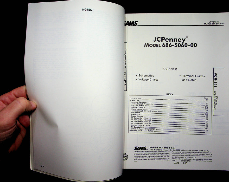 Sams VCR-141 Technical Service Data JCPenney 686-5060-00 Manual Schematics Parts