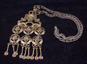 Large Chunky Silver & Gold Tone Necklace: BOHO / Mayan Abstract Dangle | USED 1