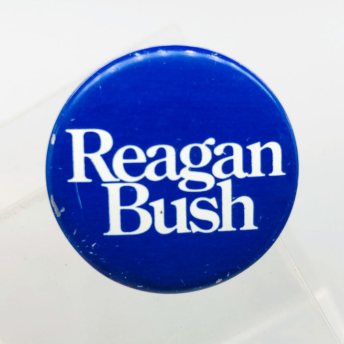 Reagan Bush Button Pin 1" Presidential Campaign Political Blue Columbia Ad 1980s