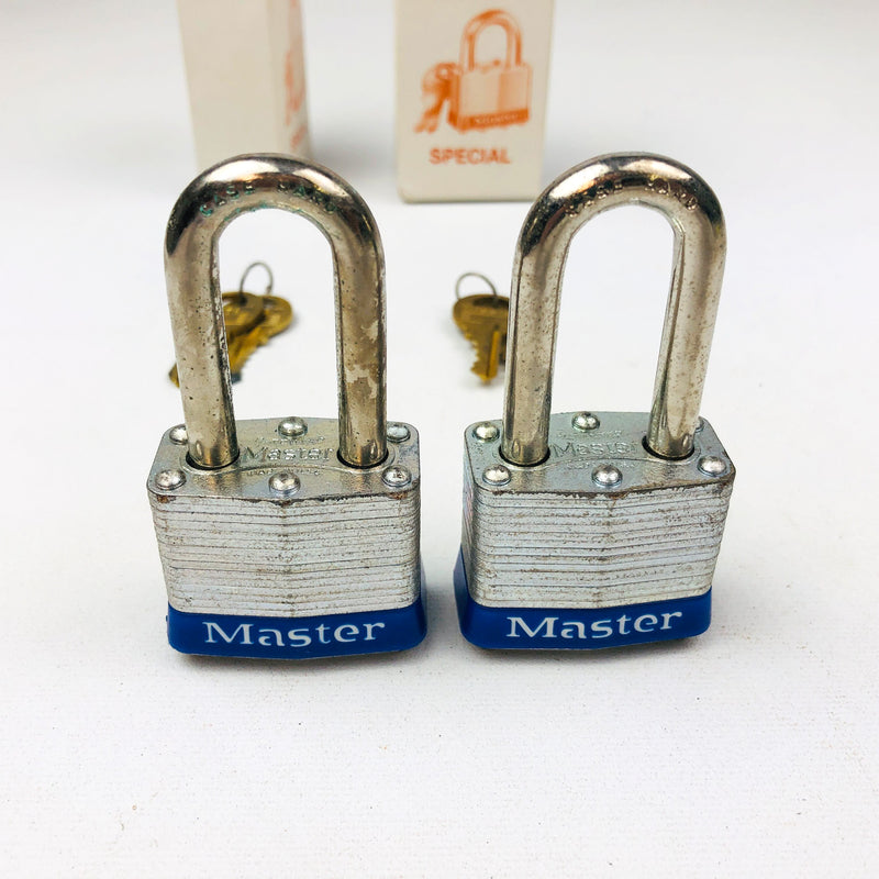 2ct Vintage No 3 Master Lock Padlock 1-7/8" Shackle Special New Keyed Alike 0536