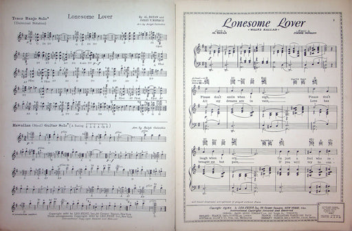 Sheet Music Lonesome Lover Sung By Guy Lombardo 1930 Al Bryan J Monaco Waltz 2