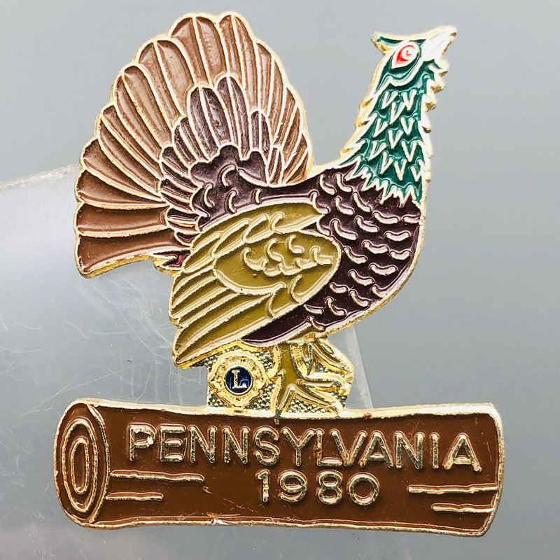 Vintage Lions Club Lapel Pin Pinback Pennsylvania Wild Turkey Peacock Bird Log