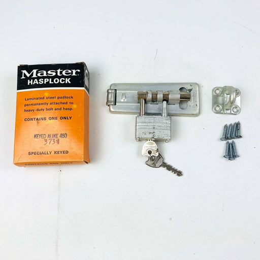 Master Lock Hasplock 450 Padlock Heavy Duty Bolt and Hasp New NOS 373 Key Orange 1