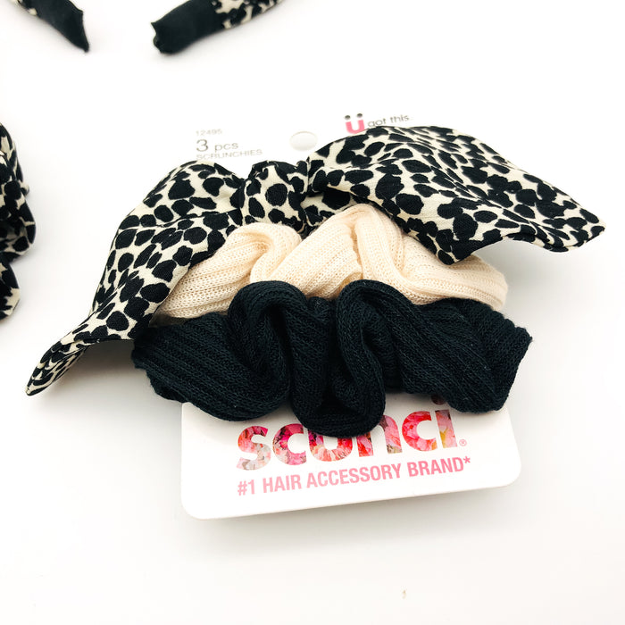 6-Piece Scunci Headband and Scrunchies Lot Black Leopard Print Light Summer Wear