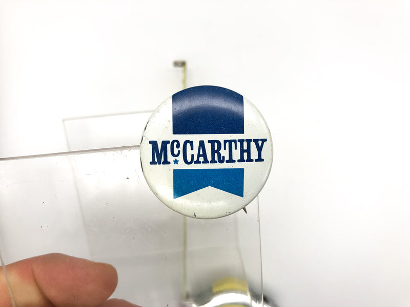 Vintage McCarthy Pinback Button Political Campaign White Blue Teal Labor Union