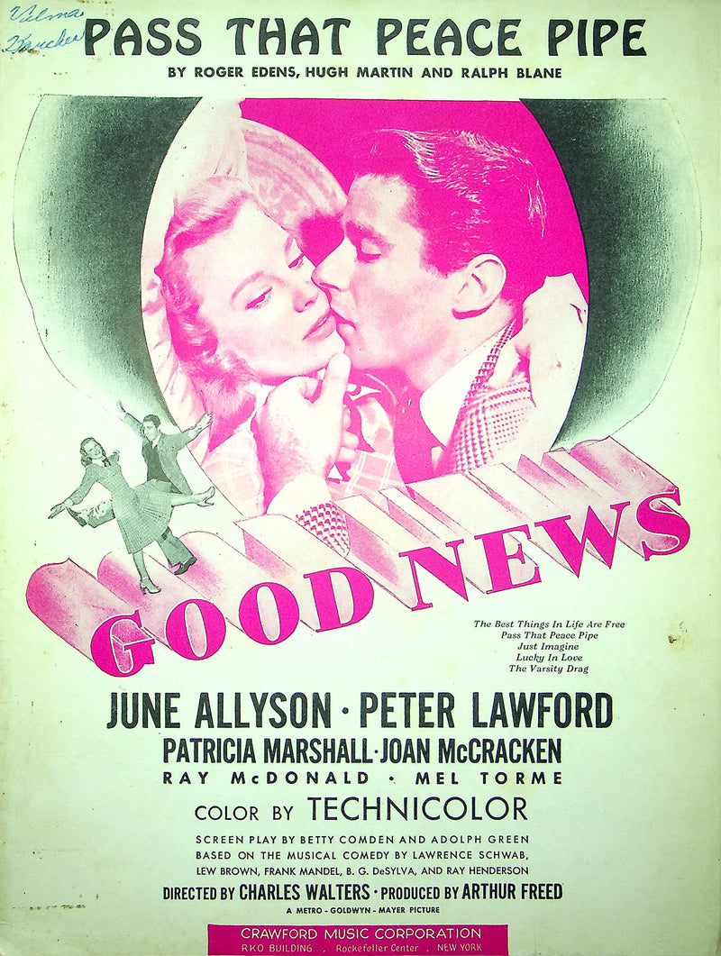 Vintage Sheet Music Pass That Peace Pipe 1947 Good News June Allyson P Lawford 1