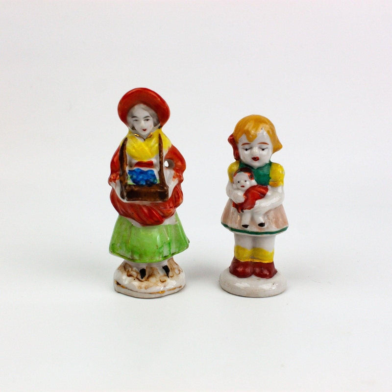 Occupied Japan Figurine Colonial Lady Dutch Girl Holding Baby Doll 3.5 Inches 1