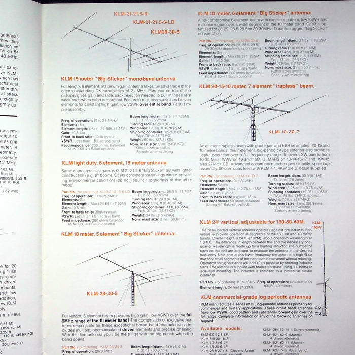 KLM HAM Radio Transceiver, Antenna & Amplifier Catalogs 1976-1978 Lot of 2