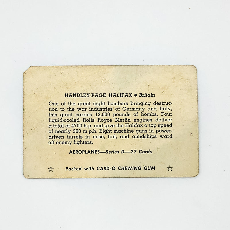 Card-O Chewing Gum Airplane Cards Handley-Page Halifax Series D Britain WW2 5