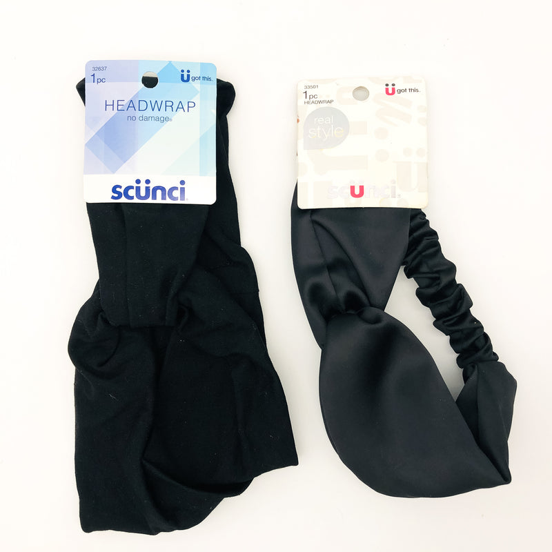 2-Pack Scunci Headwrap No Damage Dressy Silk and Casual Soft Black 32637