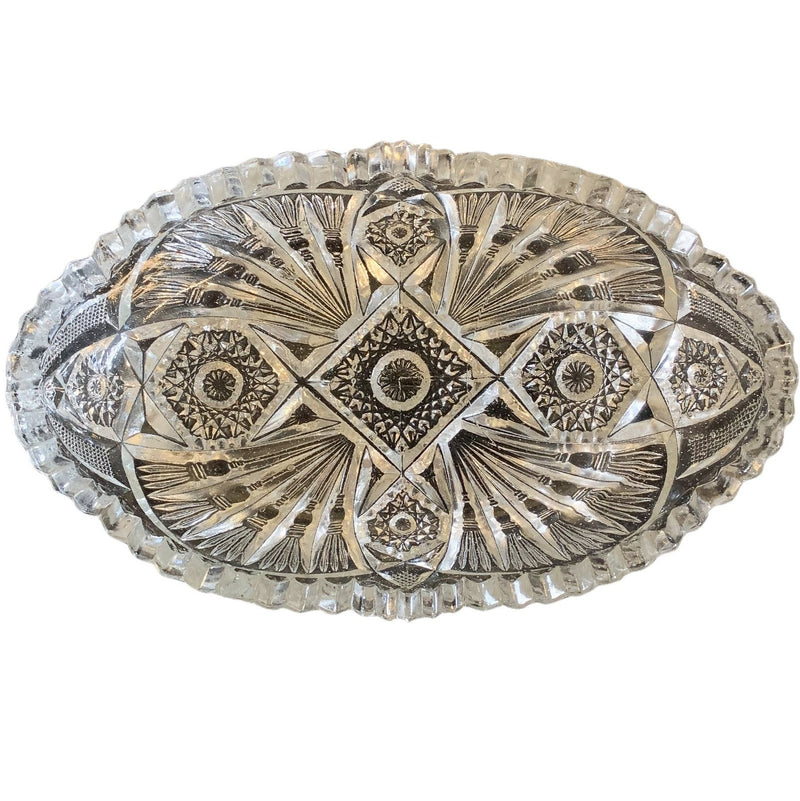 Vintage Candy Dish Serving Tray Oval UNCUT Clear Glass Patterned - 4.75"x7.25" 1