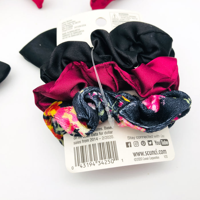 8-Pk Scunci Headband Scunchies Lot Hair Ties Velvet Silk Red Black Floral Formal