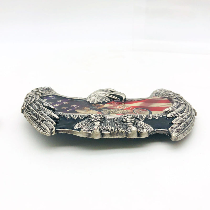 Pewter Belt Buckle Road To Glory Ride Hard Live Free Motorcycle American Flag