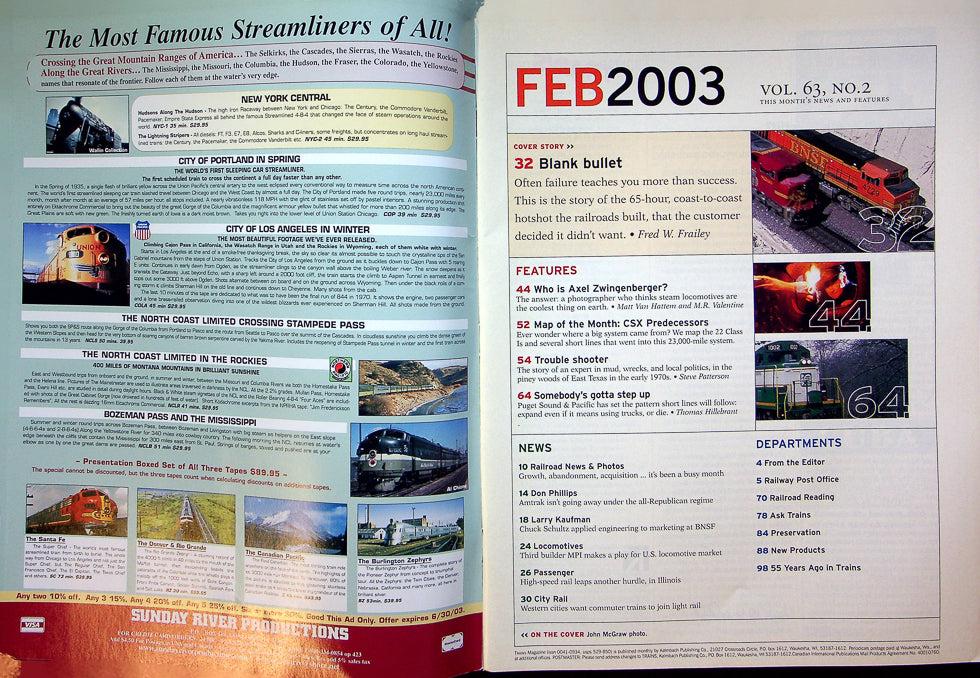 Trains Magazine February 2003 Vol 63 No 2 Fastest Freight In America