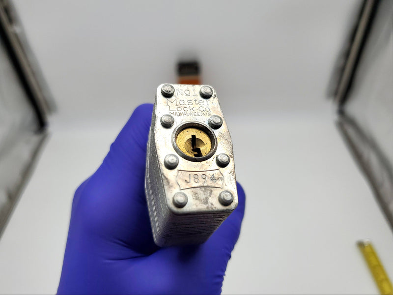 Master Lock Padlock No 1 Long Shackle 6" Milwaukee USA Made Vintage NOS