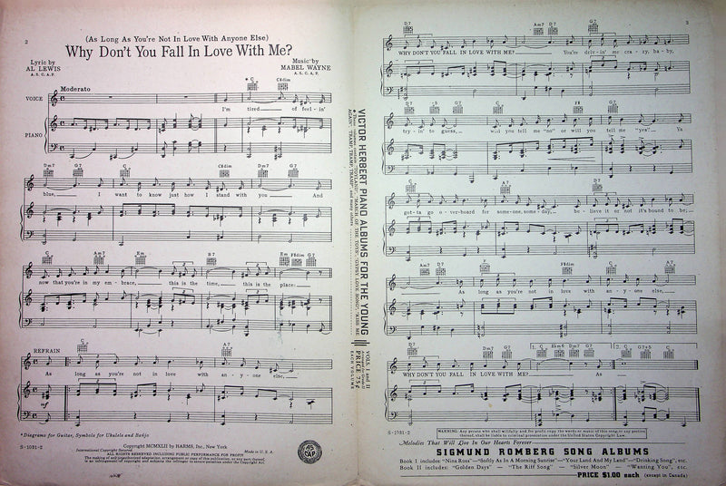Henry Jerome Sheet Music Why Don't You Fall In Love With Me 1942 WW2 War Bond Ad 2