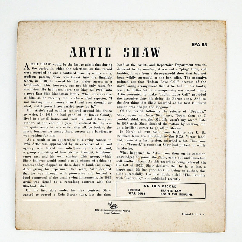 Artie Shaw Frenesi Record 45 RPM EP EPA 85 RCA 1953 w/ Sleeve 2