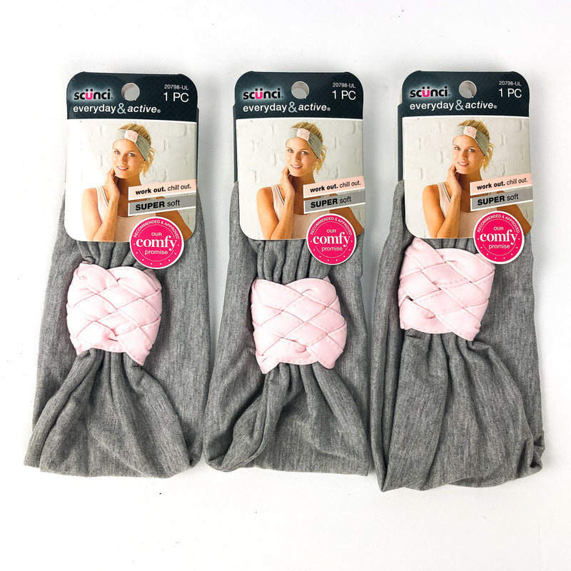 3-PK Scunci Braided Lux Headwrap Gray Super Soft Work Out Chill Out Active