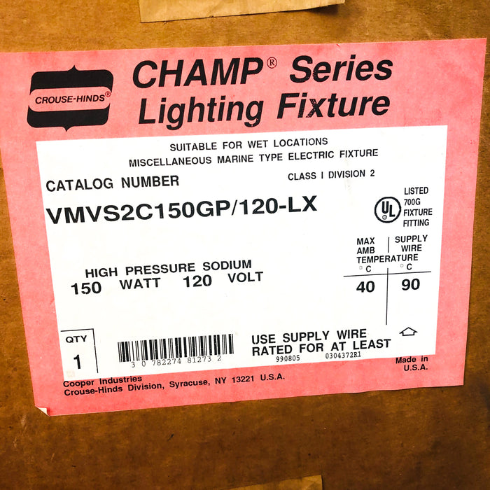 Crouse Hinds Light Fixture LED 150W VMV Series VMVS2C150GP/120-LX HP Sodium 2