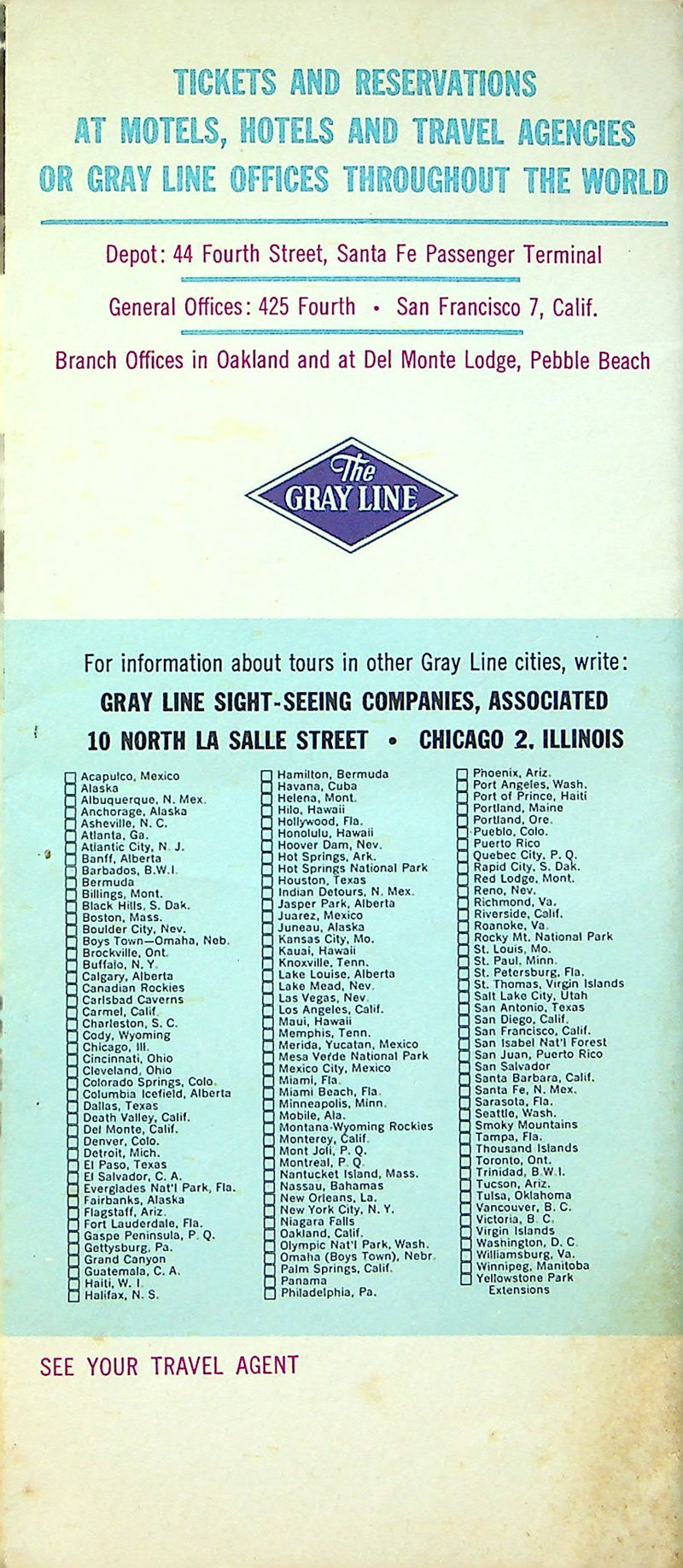 1967 San Francisco The Gray Line Sight Seeing Brochure Tri-Fold