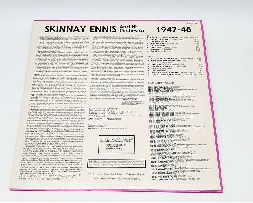 Skinnay Ennis And His Orchestra The Uncollected 1946-48 LP Record Hindsight 1981 2