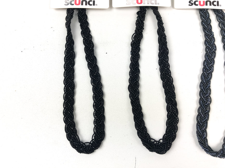 3-PK Scunci Beaded Headwrap Black Silver Metallic Beads Hair Wrap Style 38214-A