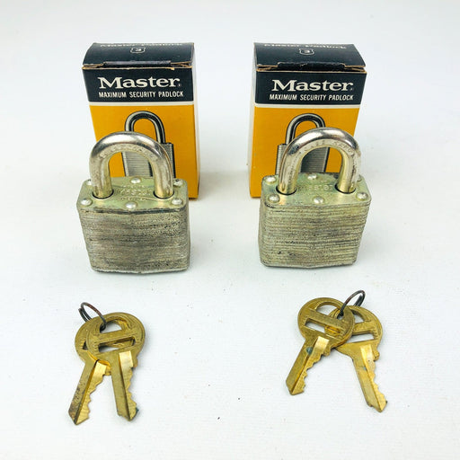 2ct Vintage No 3 Master Lock Padlock 1-1/8" Shackle New NOS Keyed Alike 3924 1