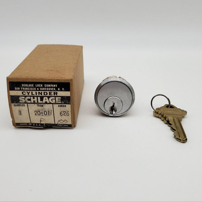 Schlage Mortise Lock Cylinder 1" Length Satin Chrome 20-011 F Keyway NOS