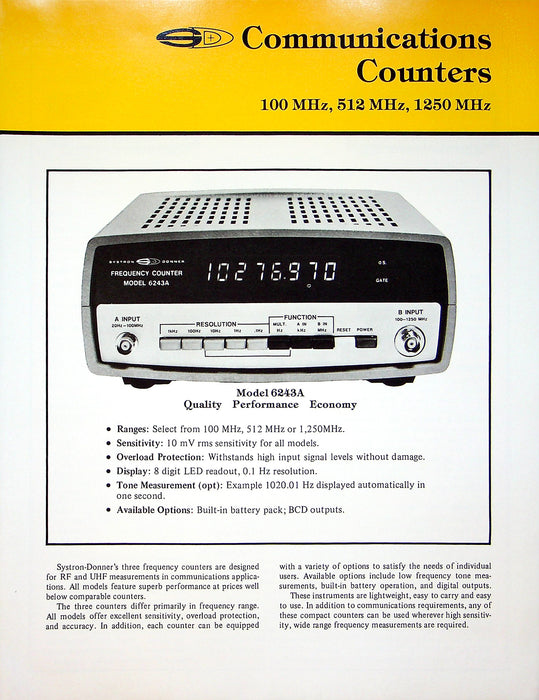 Systron Donner Communication Systems Counters Brochures 6040A, 6244A & More