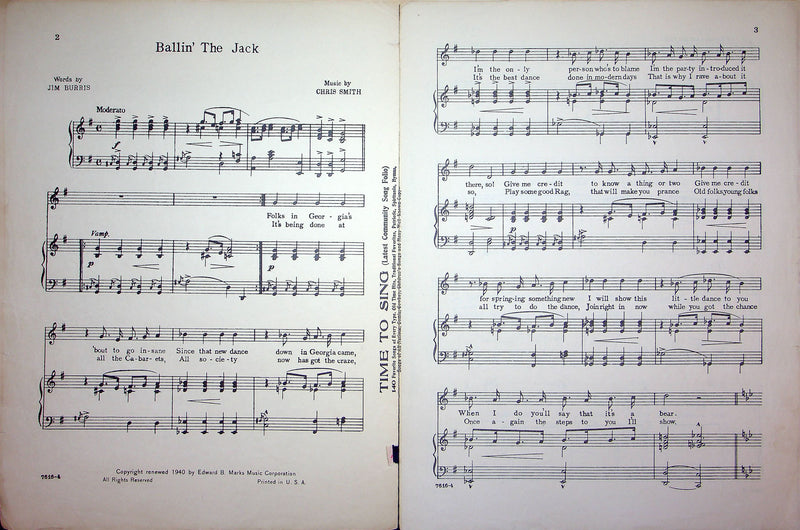 Sheet Music Ballin' The Jack Dean Martin Jerry Lewis That's My Boy Movie 1940 2