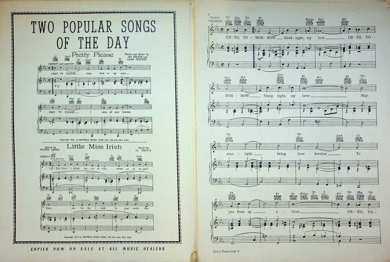 Until Tomorrow Sheet Music Sammy Kaye Piano Vocal 1940 WW2 Song Republic 2