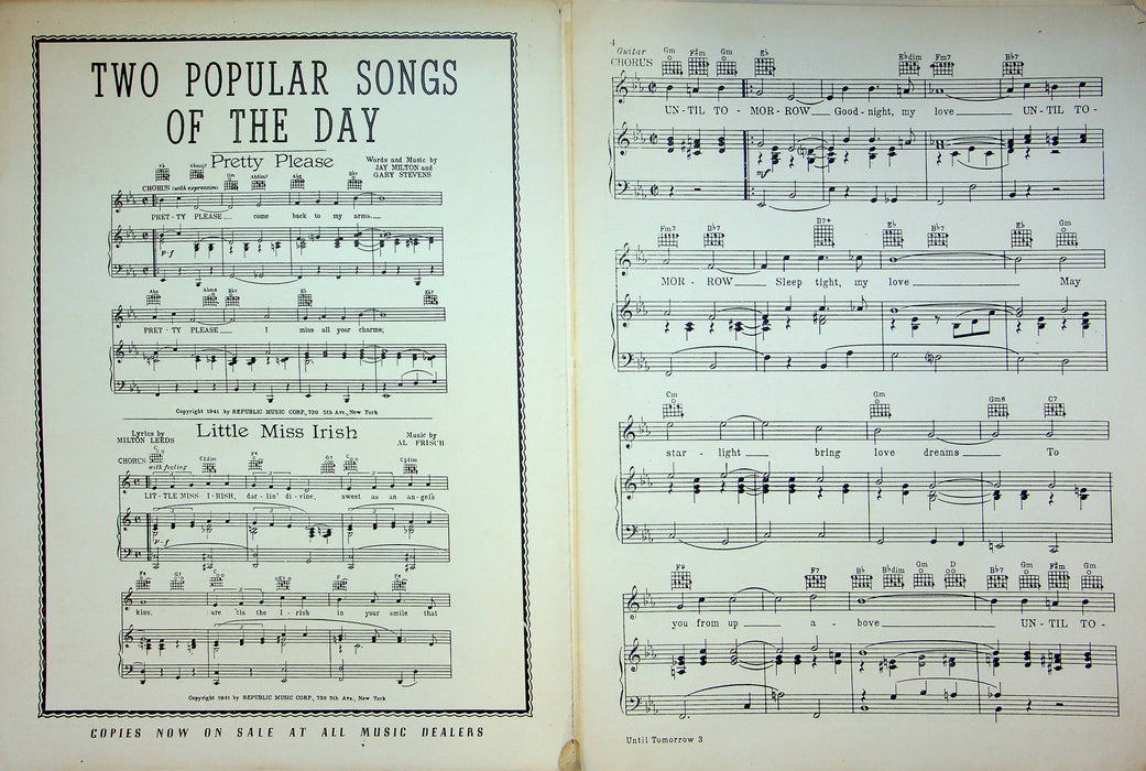 Until Tomorrow Sheet Music Sammy Kaye Piano Vocal 1940 WW2 Song Republic 2