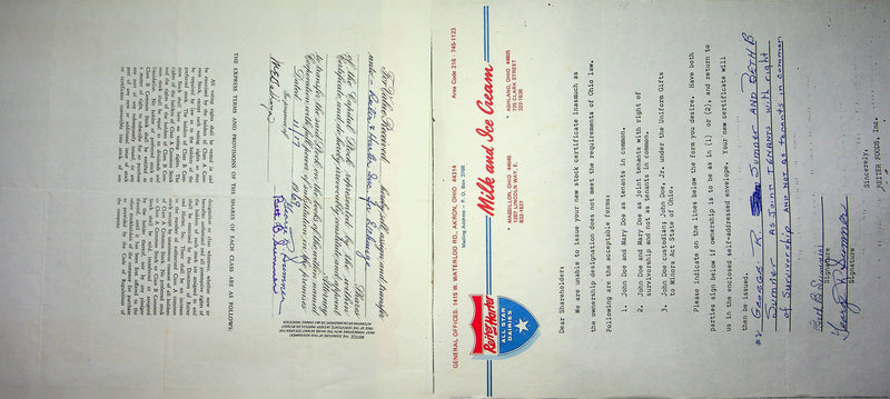 Reiter Dairy Company Stock Certificate Bond Scripophilly Akron Ohio 1969 No 365