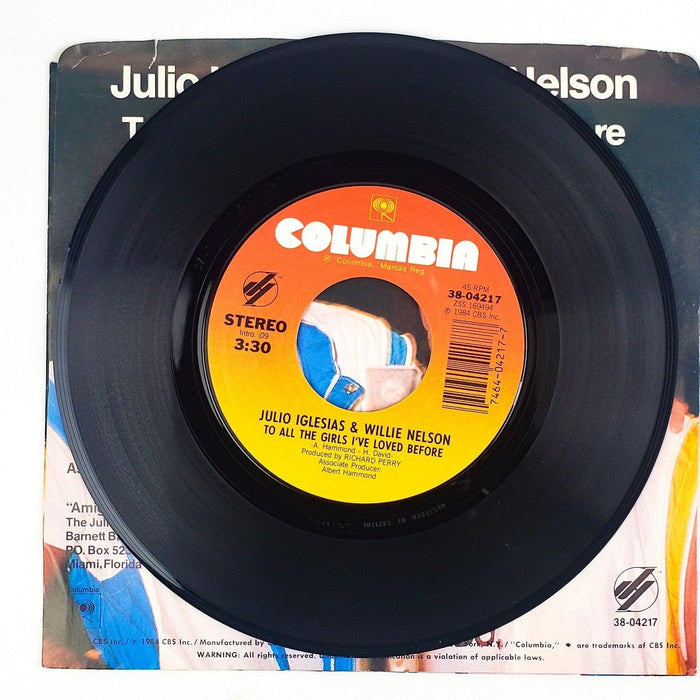 Julio Iglesias & Willie Nelson Girls I've Loved Before Record 45 RPM Single 1984 3