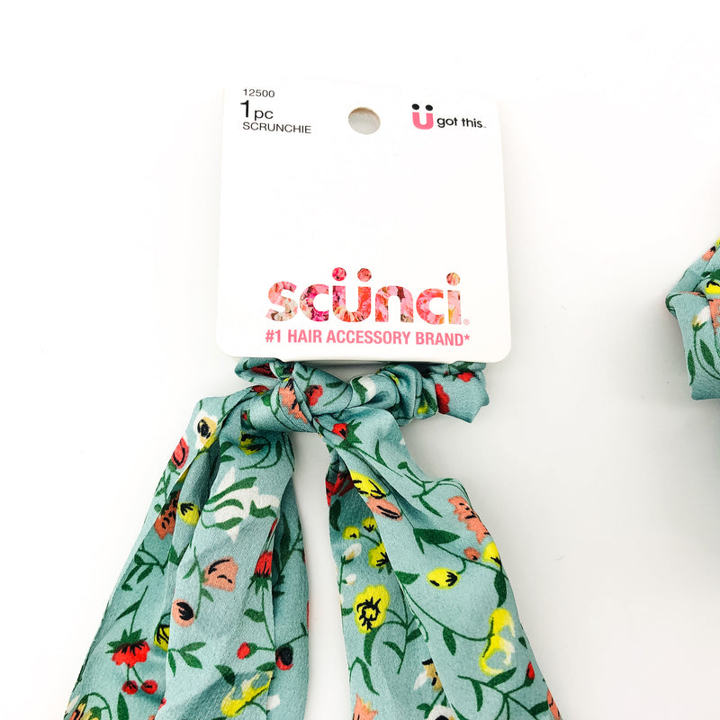 5-Piece Scunci Scrunchies Scarves Hair Ties Green Floral Wild Flowers Summer